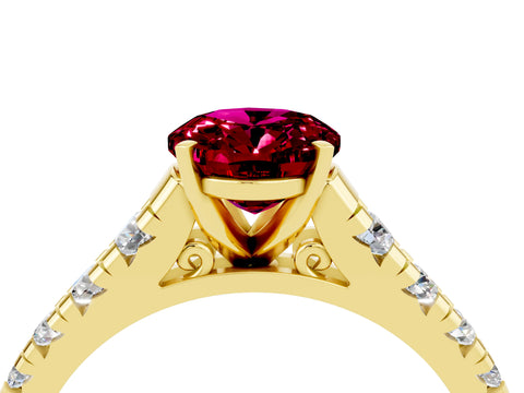 Yellow gold Oval Cut Garnet Solitaire Ring with Cathedral Setting and Pavé Band_4