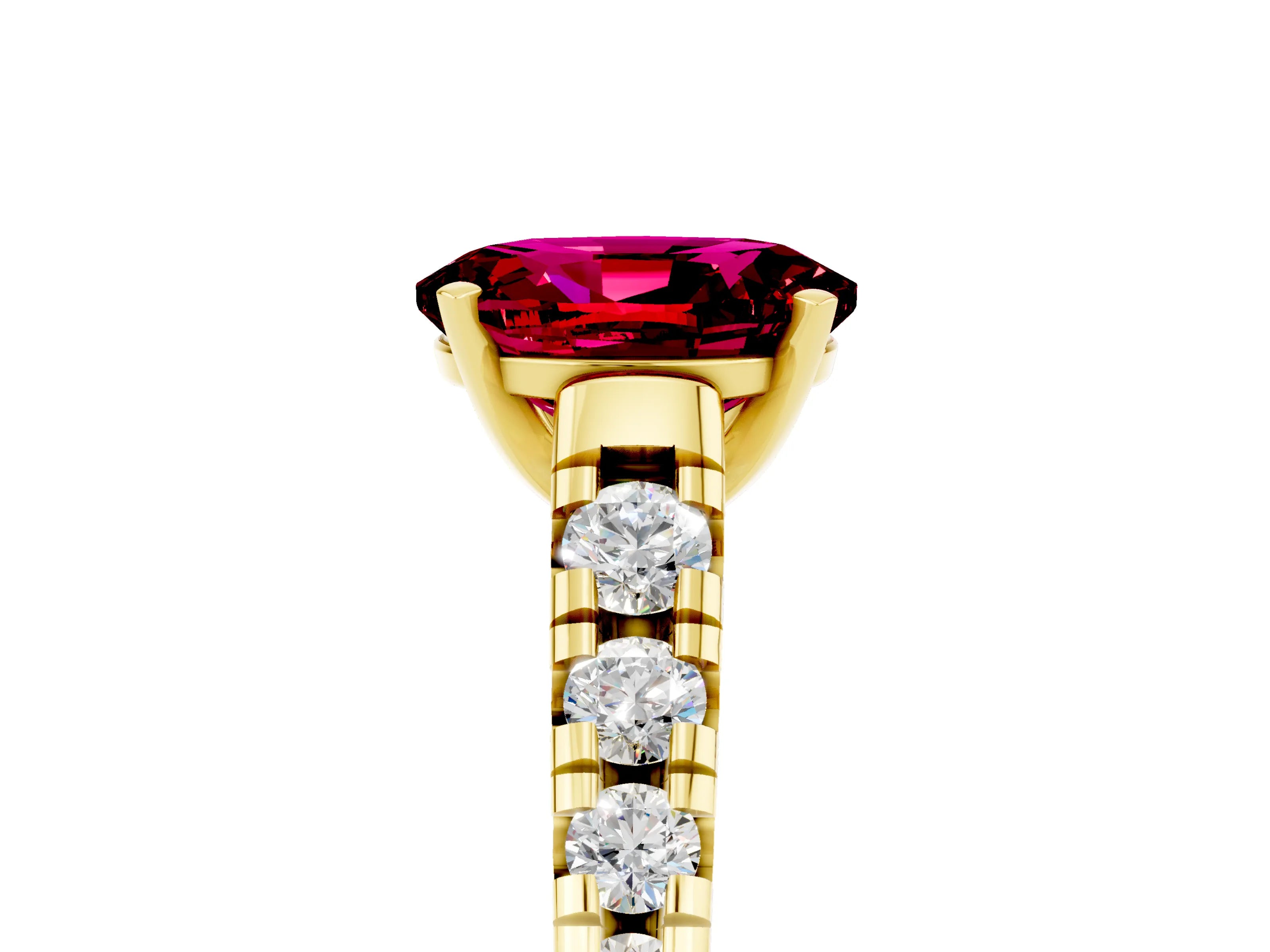 Yellow gold Oval Cut Garnet Solitaire Ring with Cathedral Setting and Pavé Band_5
