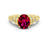 Yellow gold Oval Cut Garnet Solitaire Ring with Filigree Band and Four-Prong Setting_24