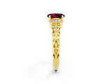 Yellow gold Oval Cut Garnet Solitaire Ring with Filigree Band and Four-Prong Setting_26
