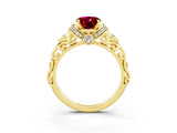 Yellow gold Oval Cut Garnet Solitaire Ring with Filigree Band and Four-Prong Setting_27