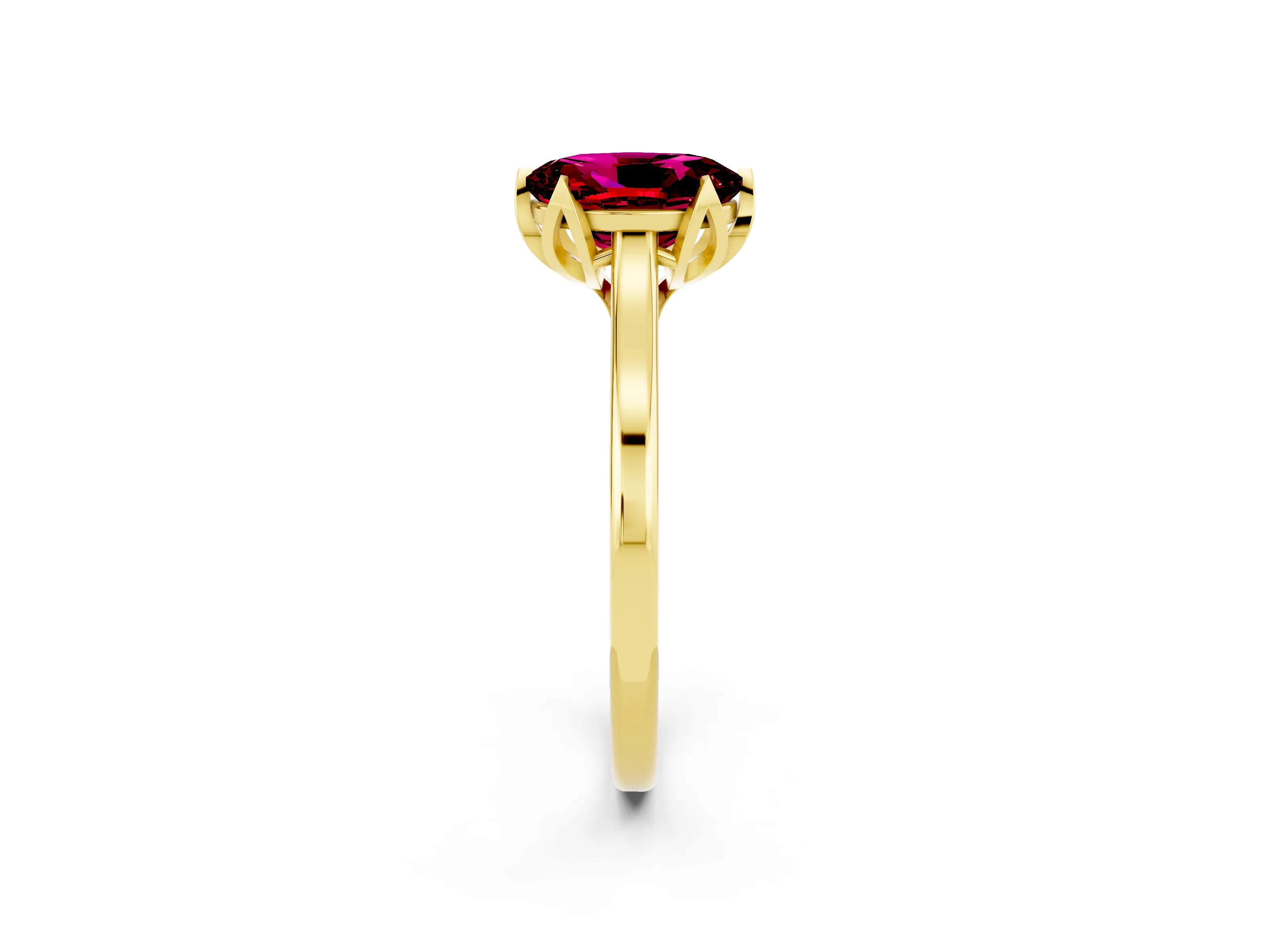 Yellow gold Oval Cut Garnet Solitaire Ring with Flower Prong Setting and Classic Band_14