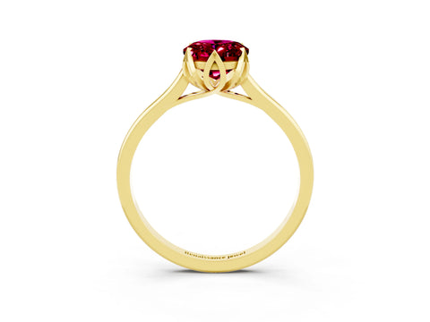 Yellow gold Oval Cut Garnet Solitaire Ring with Flower Prong Setting and Classic Band_15