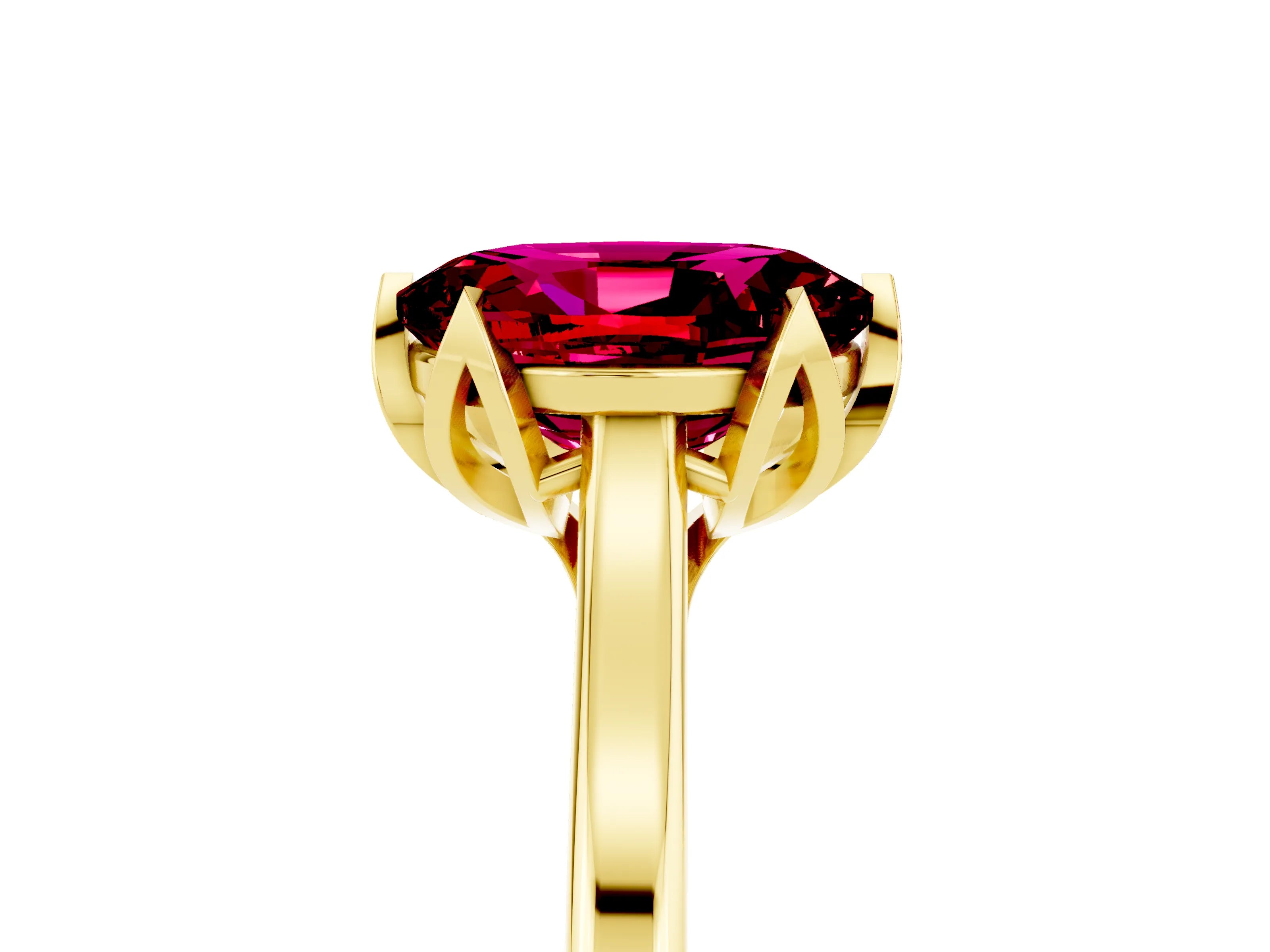 Yellow gold Oval Cut Garnet Solitaire Ring with Flower Prong Setting and Classic Band_17