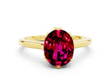 Yellow gold Oval Cut Garnet Solitaire Ring with Flower Prong Setting and Classic Band_36