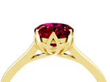 Yellow gold Oval Cut Garnet Solitaire Ring with Flower Prong Setting and Classic Band_40