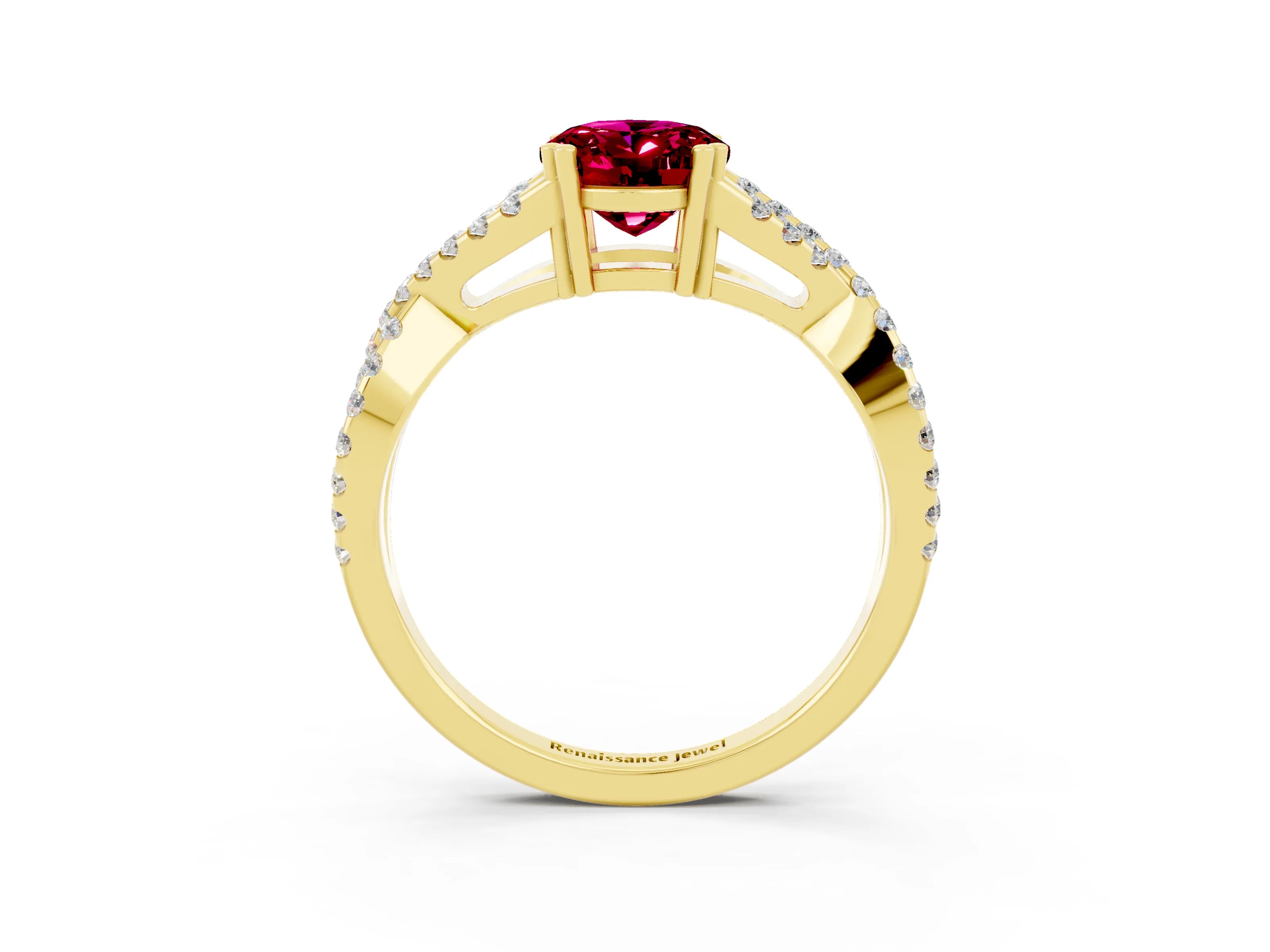 Yellow gold Oval Cut Garnet Solitaire Ring with Four-Prong Setting and Twisted Pavé Band_3