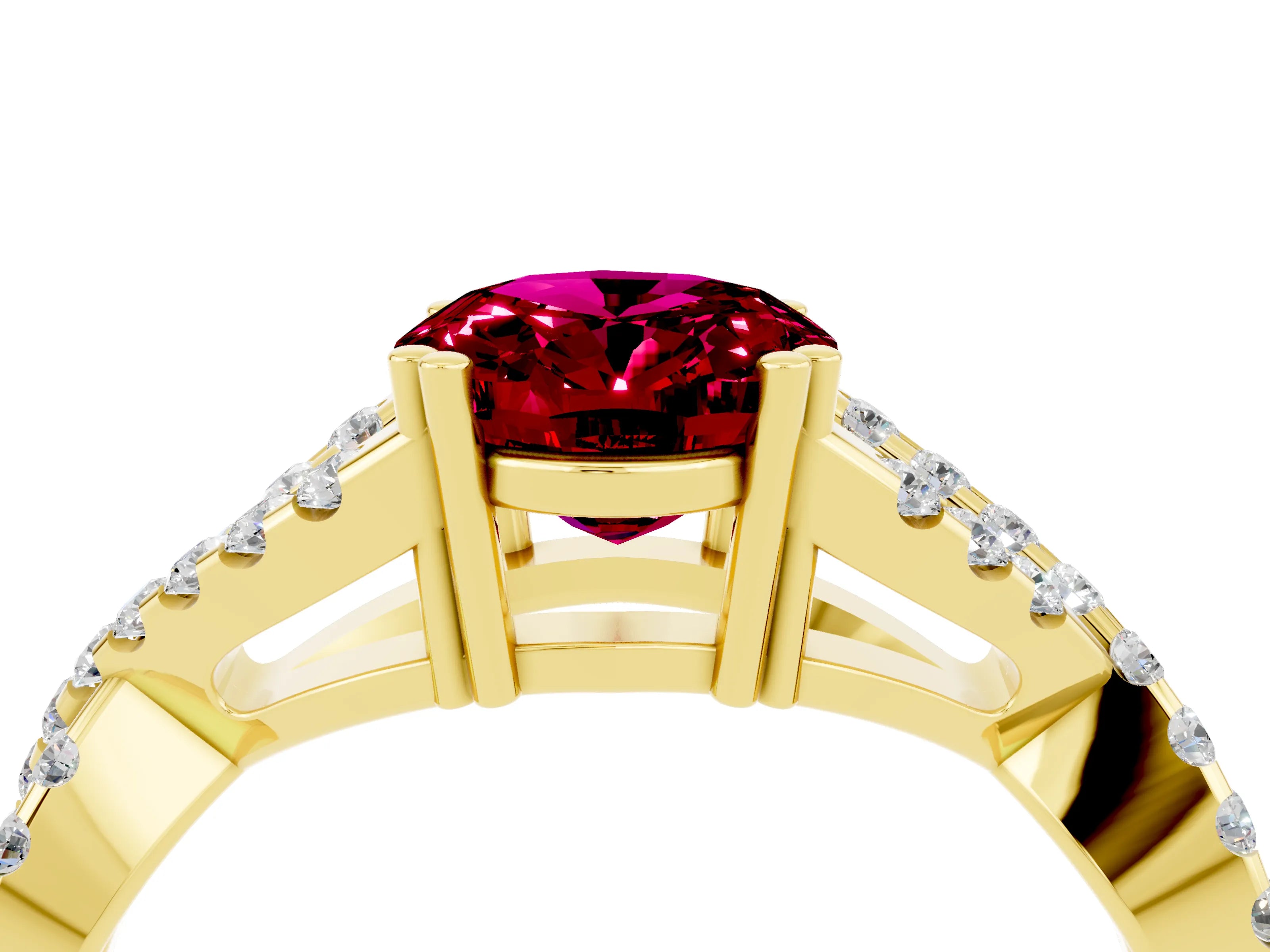 Yellow gold Oval Cut Garnet Solitaire Ring with Four-Prong Setting and Twisted Pavé Band_4