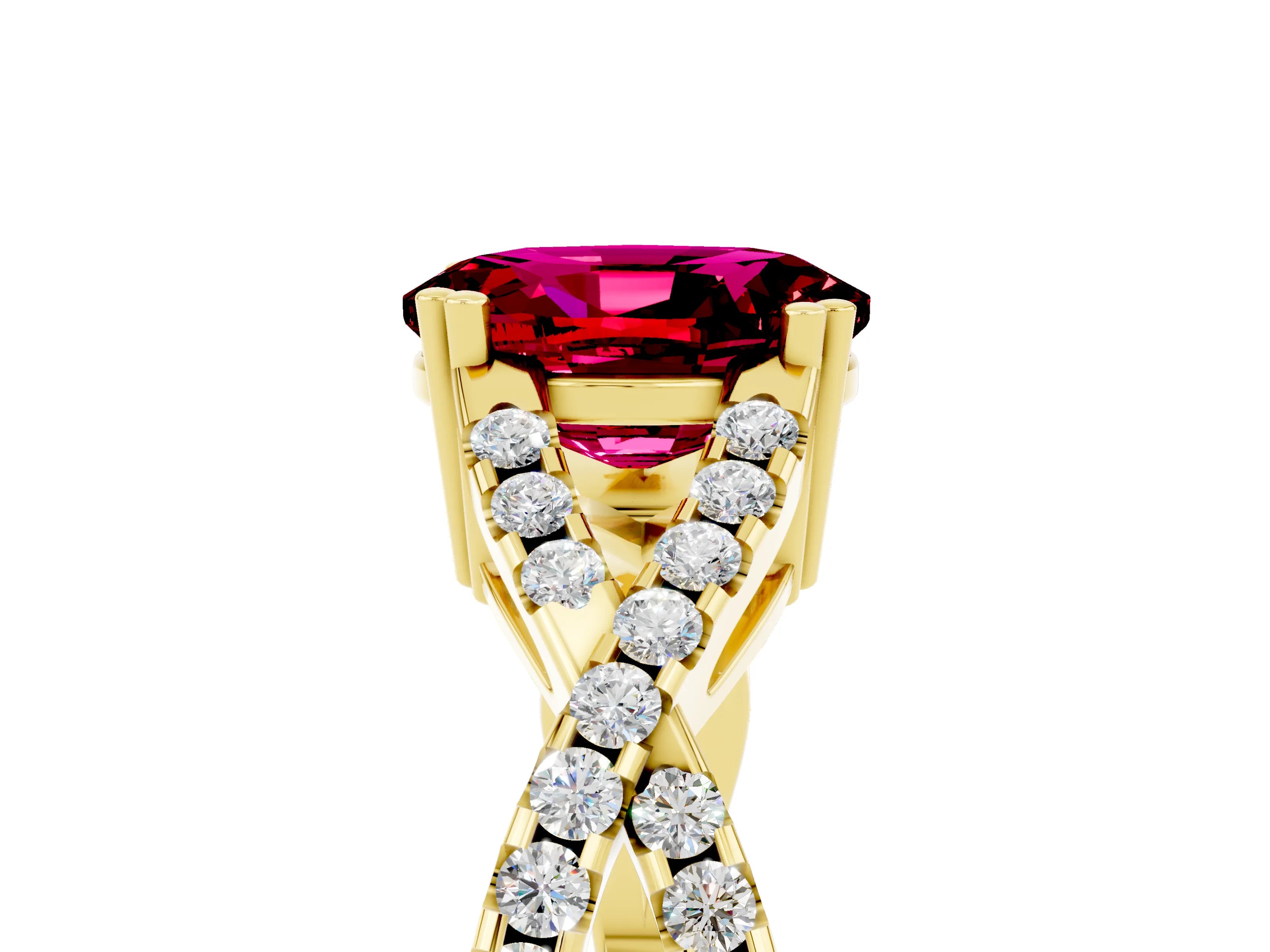 Yellow gold Oval Cut Garnet Solitaire Ring with Four-Prong Setting and Twisted Pavé Band_5