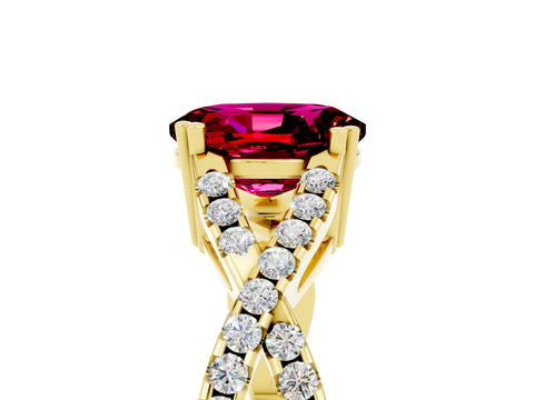 Yellow gold Oval Cut Garnet Solitaire Ring with Four-Prong Setting and Twisted Pavé Band_5