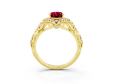 Yellow gold Oval Cut Garnet Solitaire Ring with Hidden Halo and Pavé Band_15