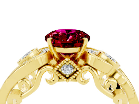 Yellow gold Oval Cut Garnet Solitaire Ring with Milgrain Pavé Band and Four-Prong Setting_28