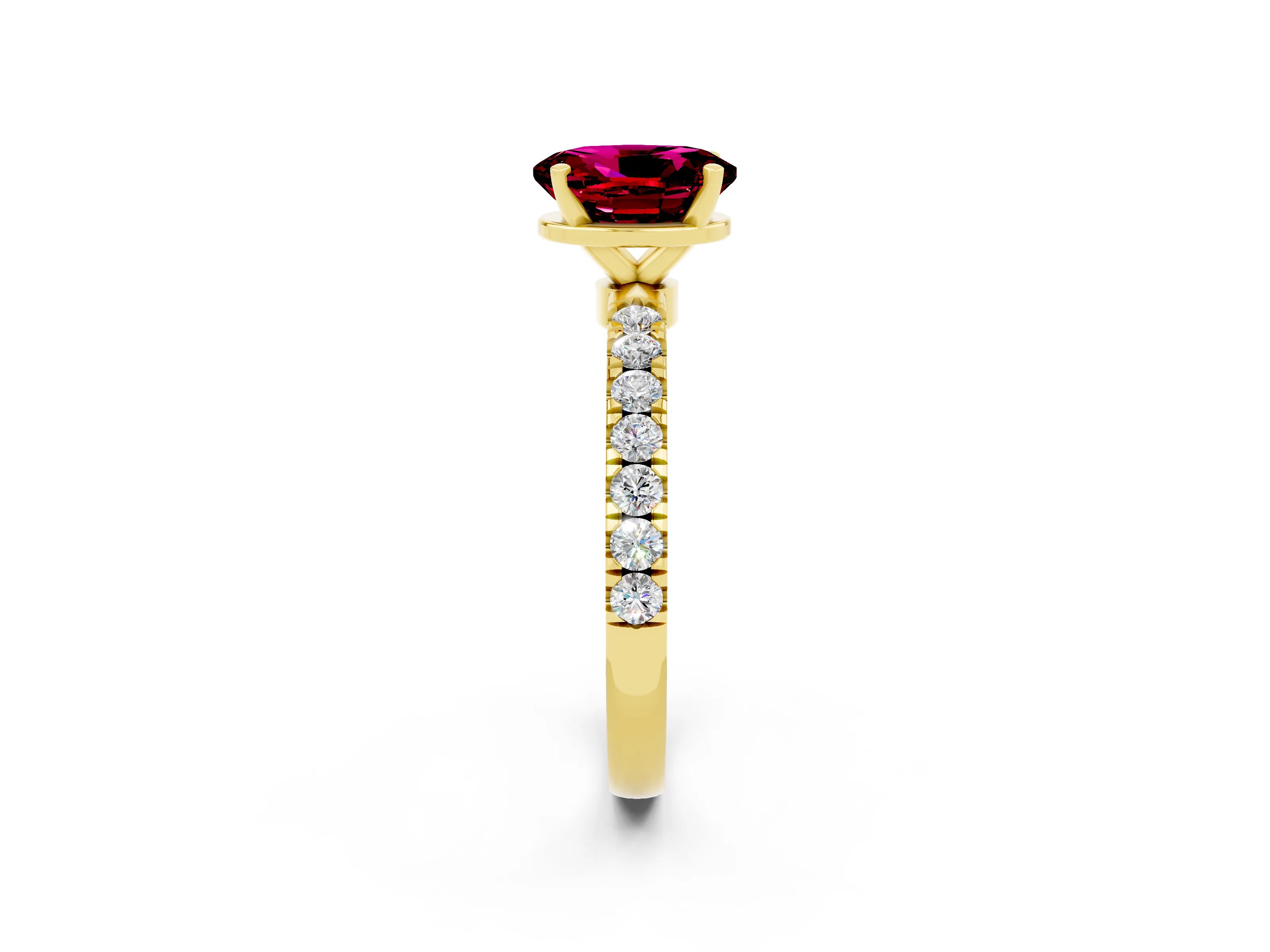 Yellow gold Oval Cut Garnet Solitaire Ring with Pavé Accents and Four-Prong Setting_2