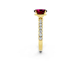 Yellow gold Oval Cut Garnet Solitaire Ring with Pavé Accents and Four-Prong Setting_2