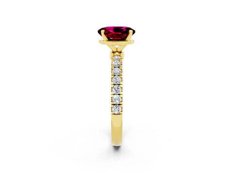 Yellow gold Oval Cut Garnet Solitaire Ring with Pavé Accents and Four-Prong Setting_2