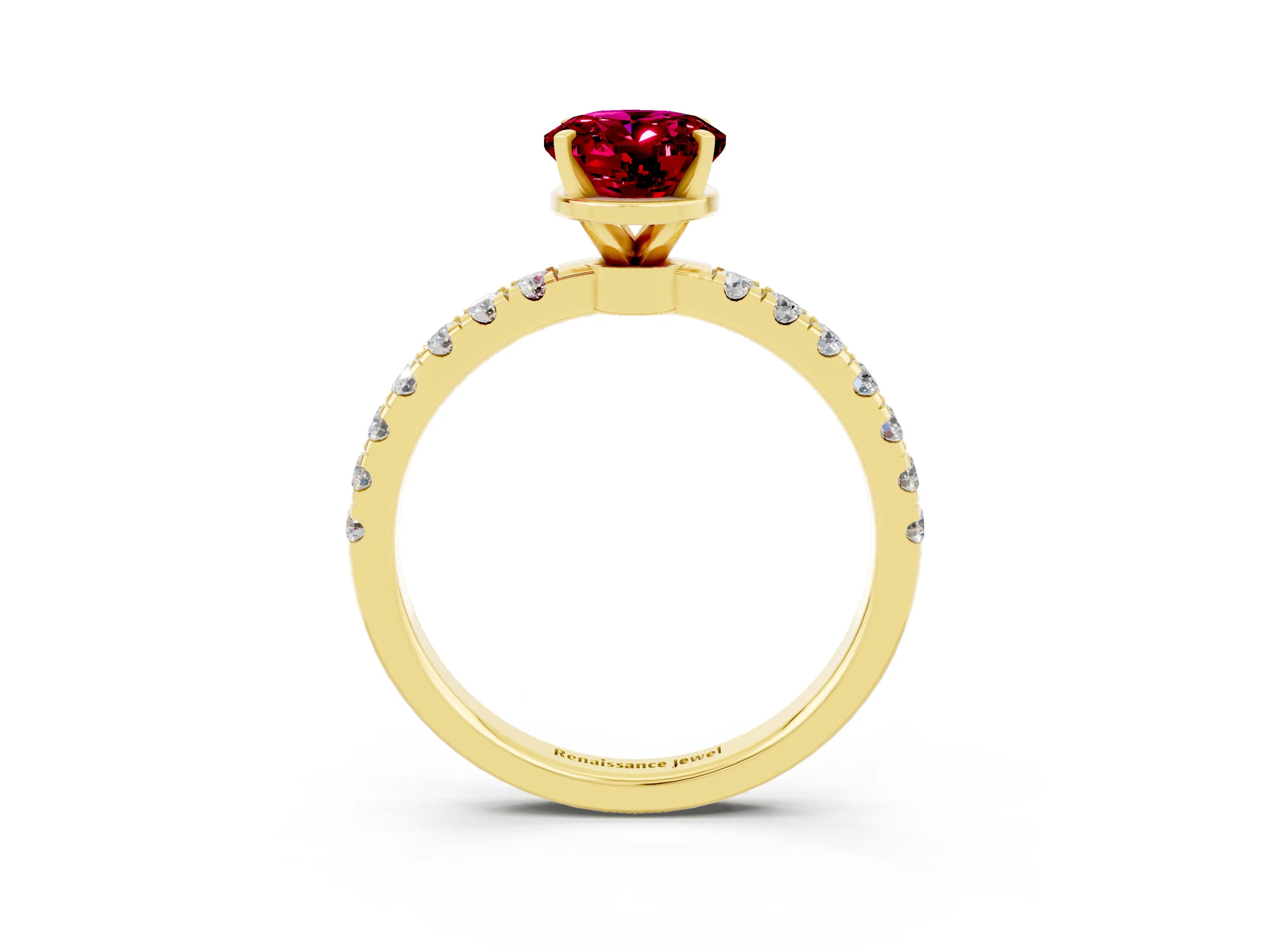 Yellow gold Oval Cut Garnet Solitaire Ring with Pavé Accents and Four-Prong Setting_3
