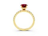 Yellow gold Oval Cut Garnet Solitaire Ring with Pavé Accents and Four-Prong Setting_3