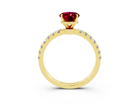 Yellow gold Oval Cut Garnet Solitaire Ring with Pavé Accents and Four-Prong Setting_3