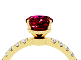 Yellow gold Oval Cut Garnet Solitaire Ring with Pavé Accents and Four-Prong Setting_4