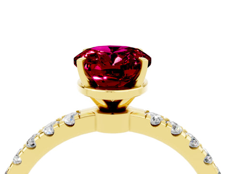 Yellow gold Oval Cut Garnet Solitaire Ring with Pavé Accents and Four-Prong Setting_4