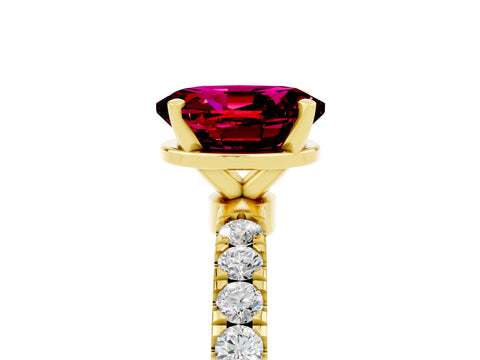 Yellow gold Oval Cut Garnet Solitaire Ring with Pavé Accents and Four-Prong Setting_5