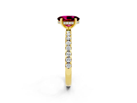 Yellow gold Oval Cut Garnet Solitaire Ring with Pavé Band and Four-Prong Setting_14