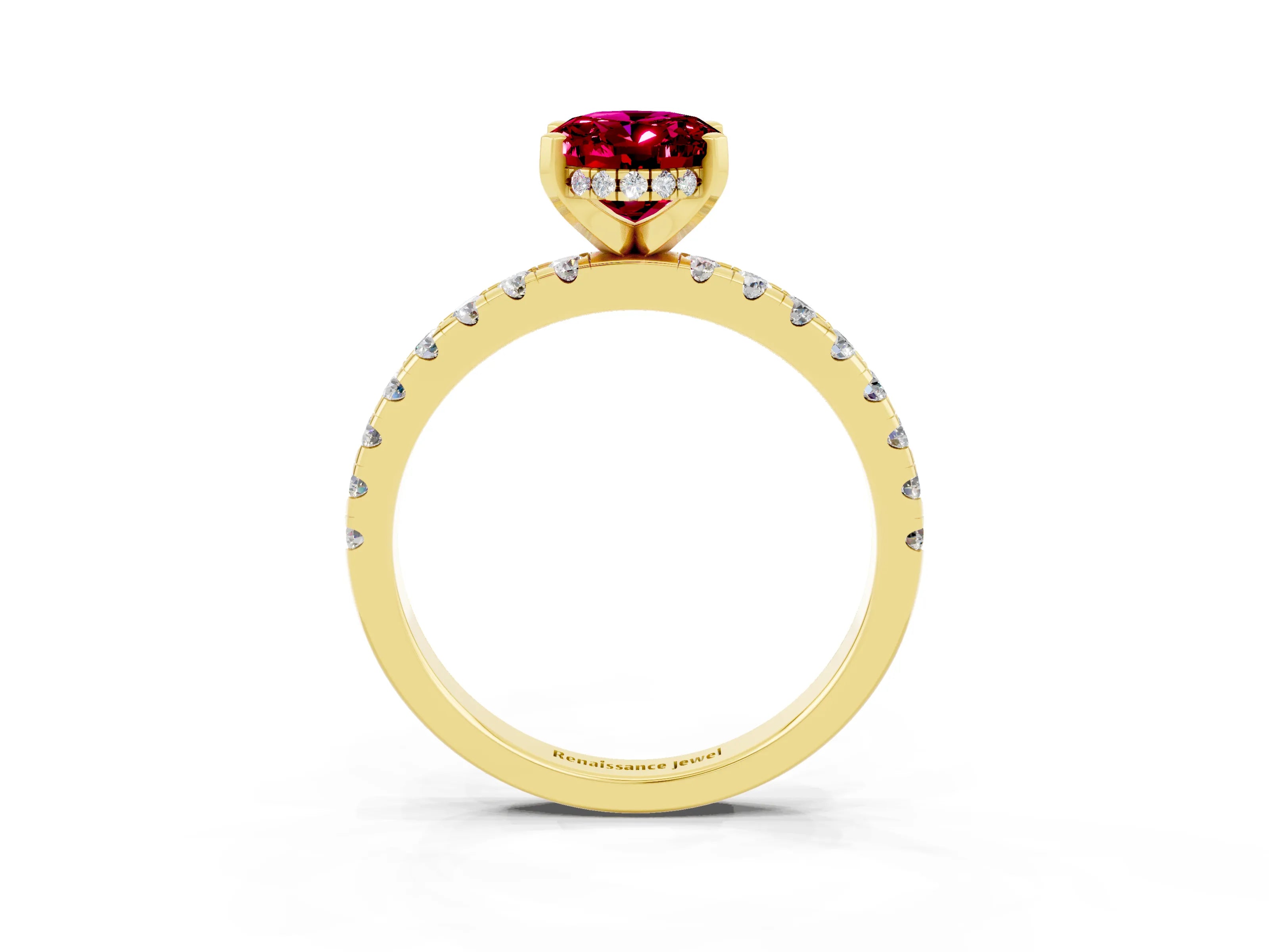 Yellow gold Oval Cut Garnet Solitaire Ring with Pavé Band and Four-Prong Setting_15