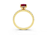Yellow gold Oval Cut Garnet Solitaire Ring with Pavé Band and Four-Prong Setting_15