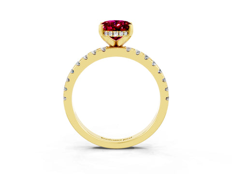 Yellow gold Oval Cut Garnet Solitaire Ring with Pavé Band and Four-Prong Setting_15