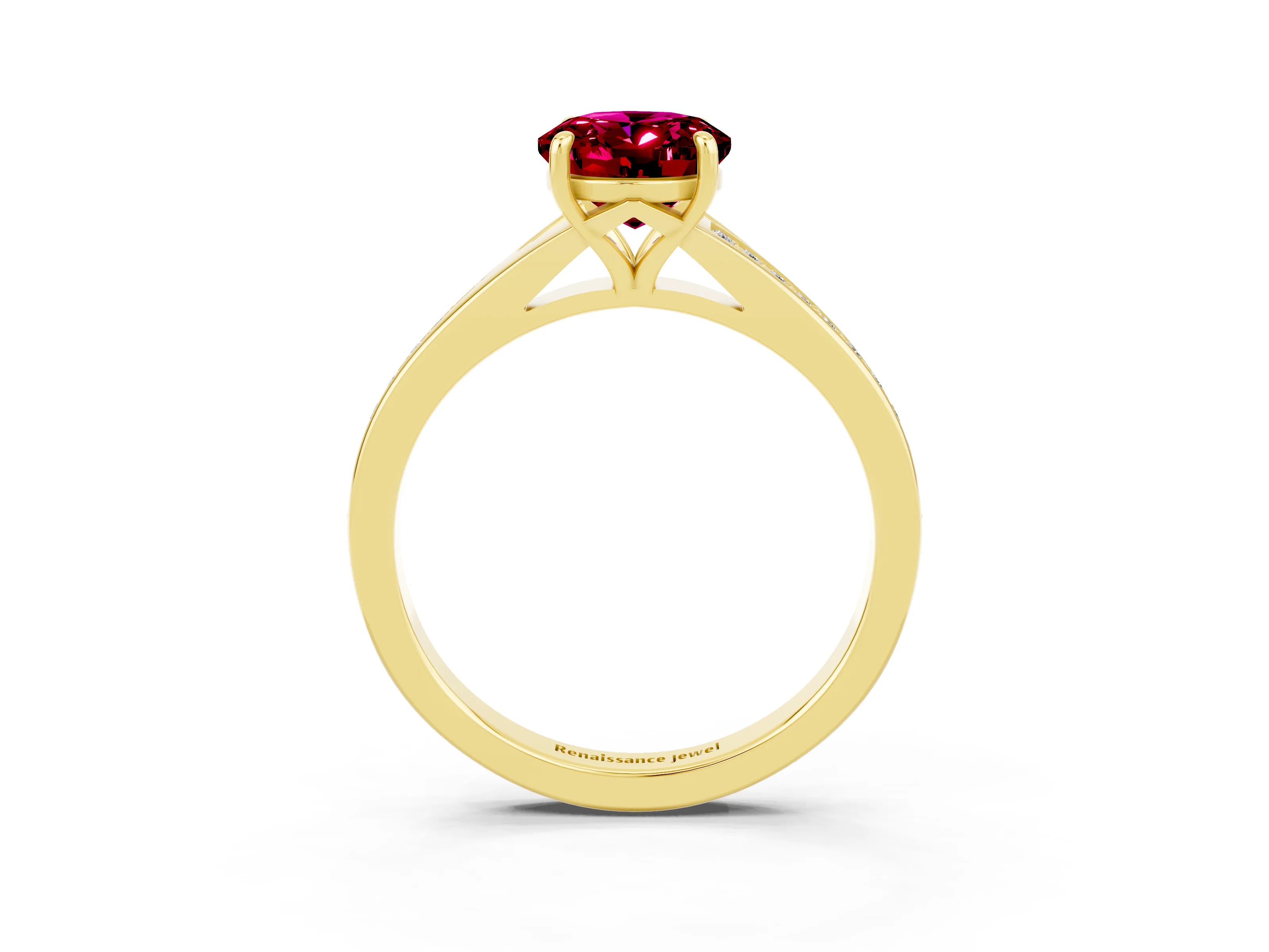 Yellow gold Oval Cut Garnet Solitaire Ring with Pavé Band and Prong Setting_15