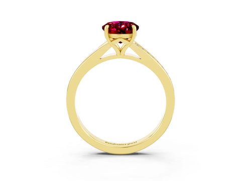 Yellow gold Oval Cut Garnet Solitaire Ring with Pavé Band and Prong Setting_15