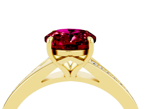 Yellow gold Oval Cut Garnet Solitaire Ring with Pavé Band and Prong Setting_16