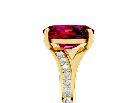 Yellow gold Oval Cut Garnet Solitaire Ring with Pavé Band and Prong Setting_17