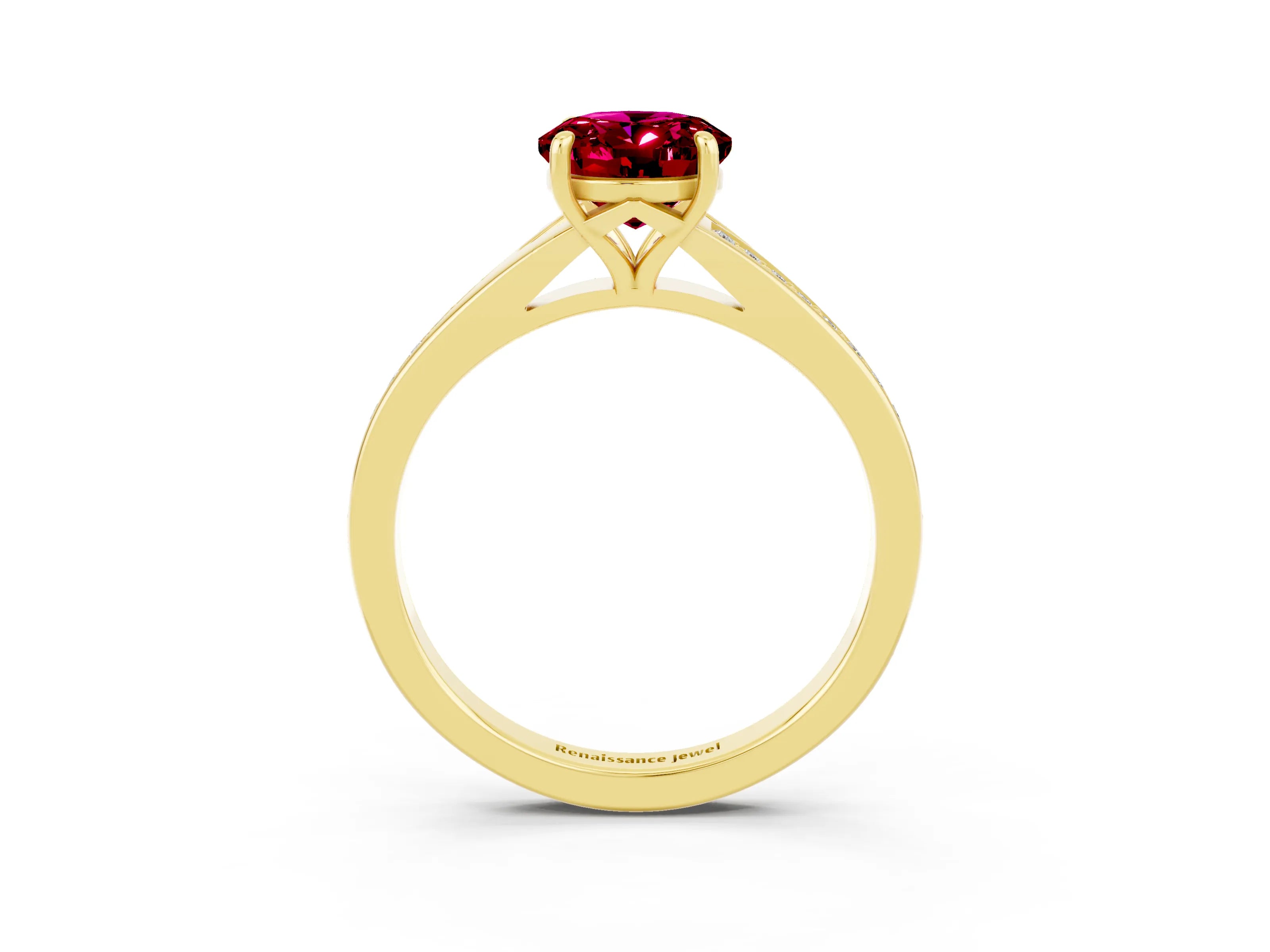 Yellow gold Oval Cut Garnet Solitaire Ring with Pavé Band and Prong Setting_3