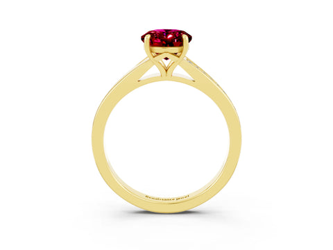 Yellow gold Oval Cut Garnet Solitaire Ring with Pavé Band and Prong Setting_3