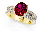 Yellow gold Oval Cut Garnet Solitaire Ring with Pavé and Channel Set Band_1