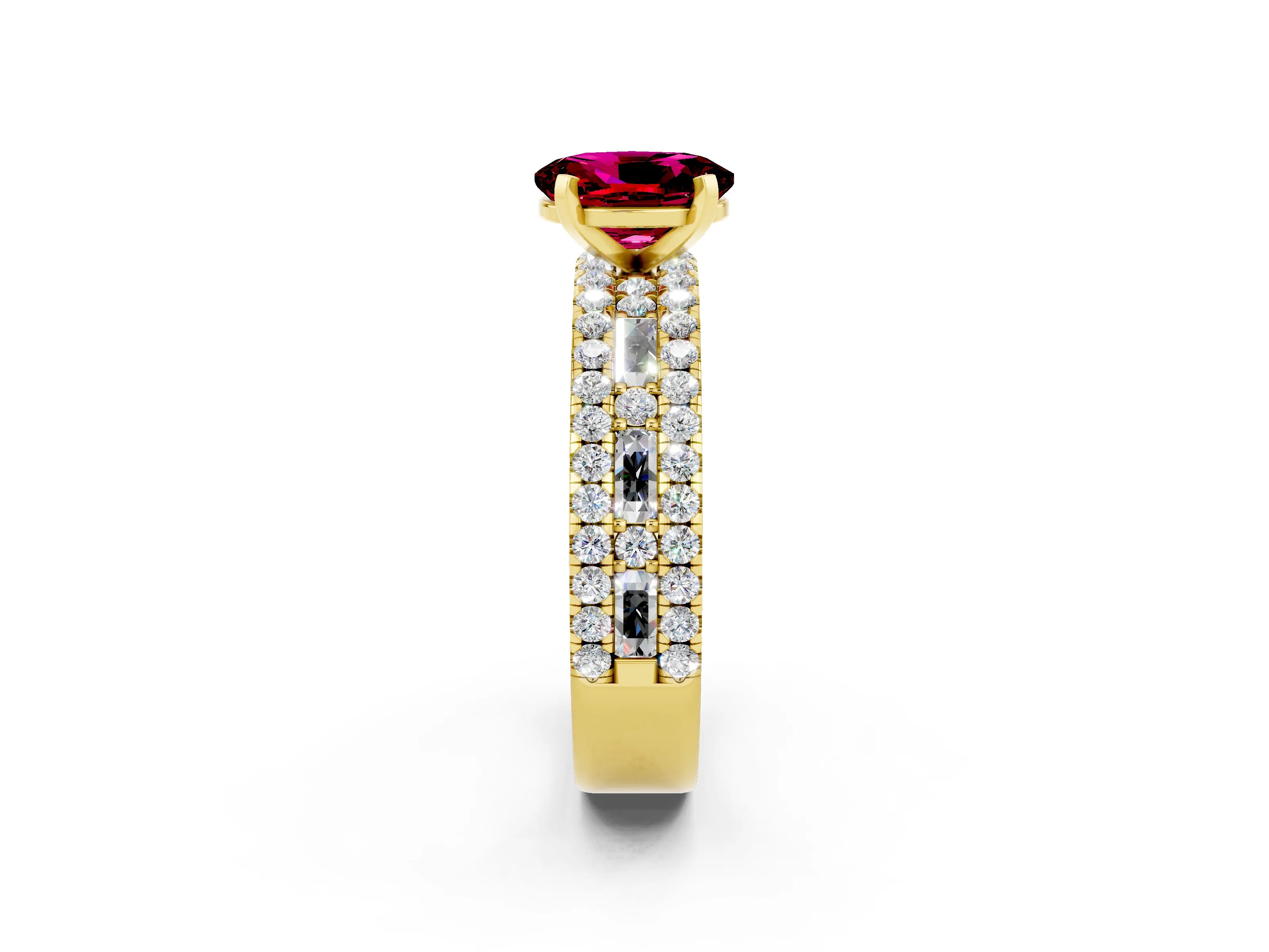 Yellow gold Oval Cut Garnet Solitaire Ring with Pavé and Channel Set Band_2