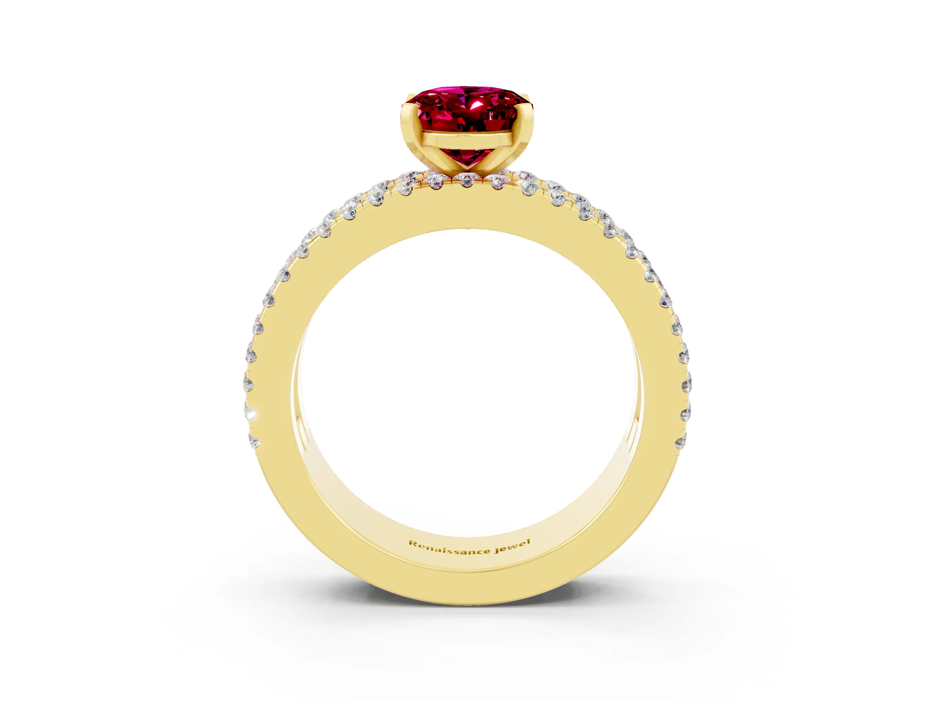 Yellow gold Oval Cut Garnet Solitaire Ring with Pavé and Channel Set Band_3