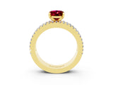 Yellow gold Oval Cut Garnet Solitaire Ring with Pavé and Channel Set Band_3
