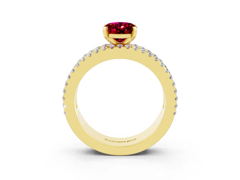 Yellow gold Oval Cut Garnet Solitaire Ring with Pavé and Channel Set Band_3