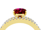 Yellow gold Oval Cut Garnet Solitaire Ring with Pavé and Channel Set Band_4