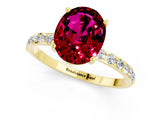 Yellow gold Oval Cut Garnet Solitaire Ring with Pave Band and Four Prong Setting_25