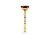 Yellow gold Oval Cut Garnet Solitaire Ring with Pave Band and Four Prong Setting_26