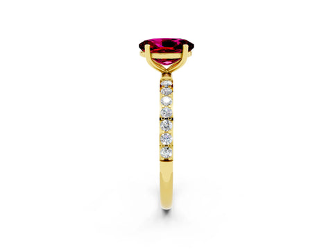 Yellow gold Oval Cut Garnet Solitaire Ring with Pave Band and Four Prong Setting_26