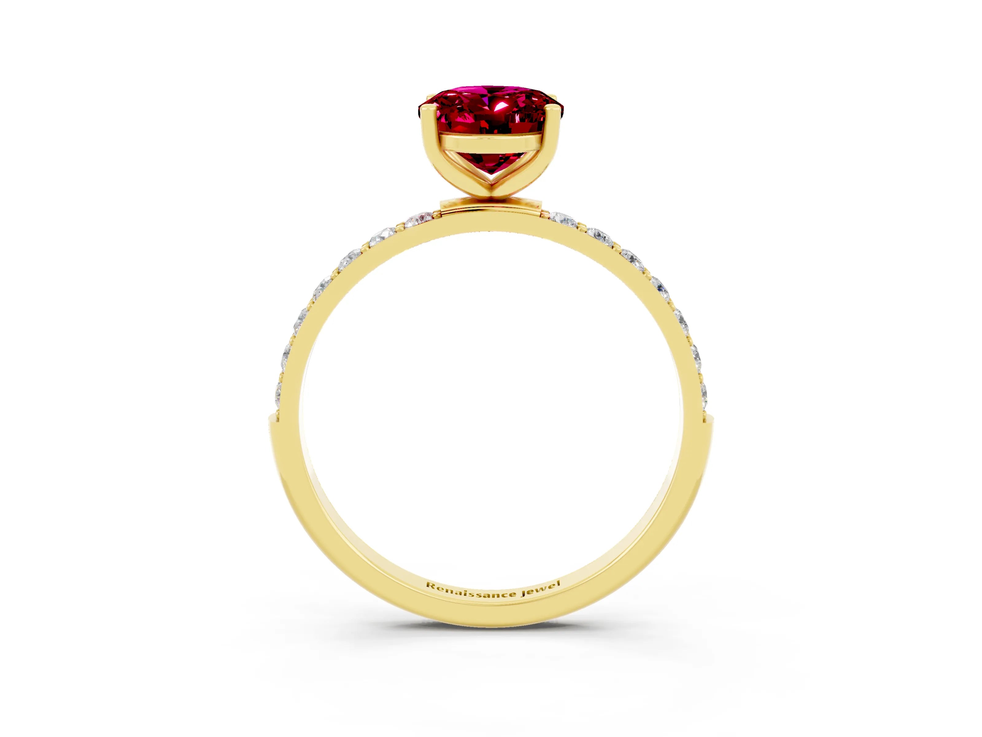Yellow gold Oval Cut Garnet Solitaire Ring with Pave Band and Four Prong Setting_27