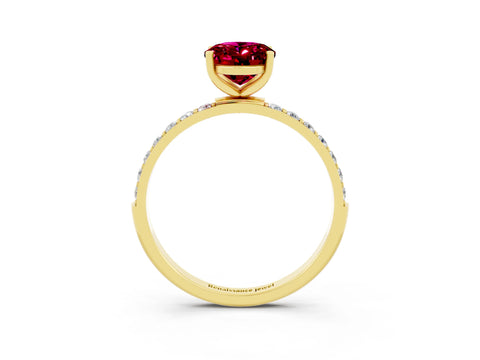 Yellow gold Oval Cut Garnet Solitaire Ring with Pave Band and Four Prong Setting_27