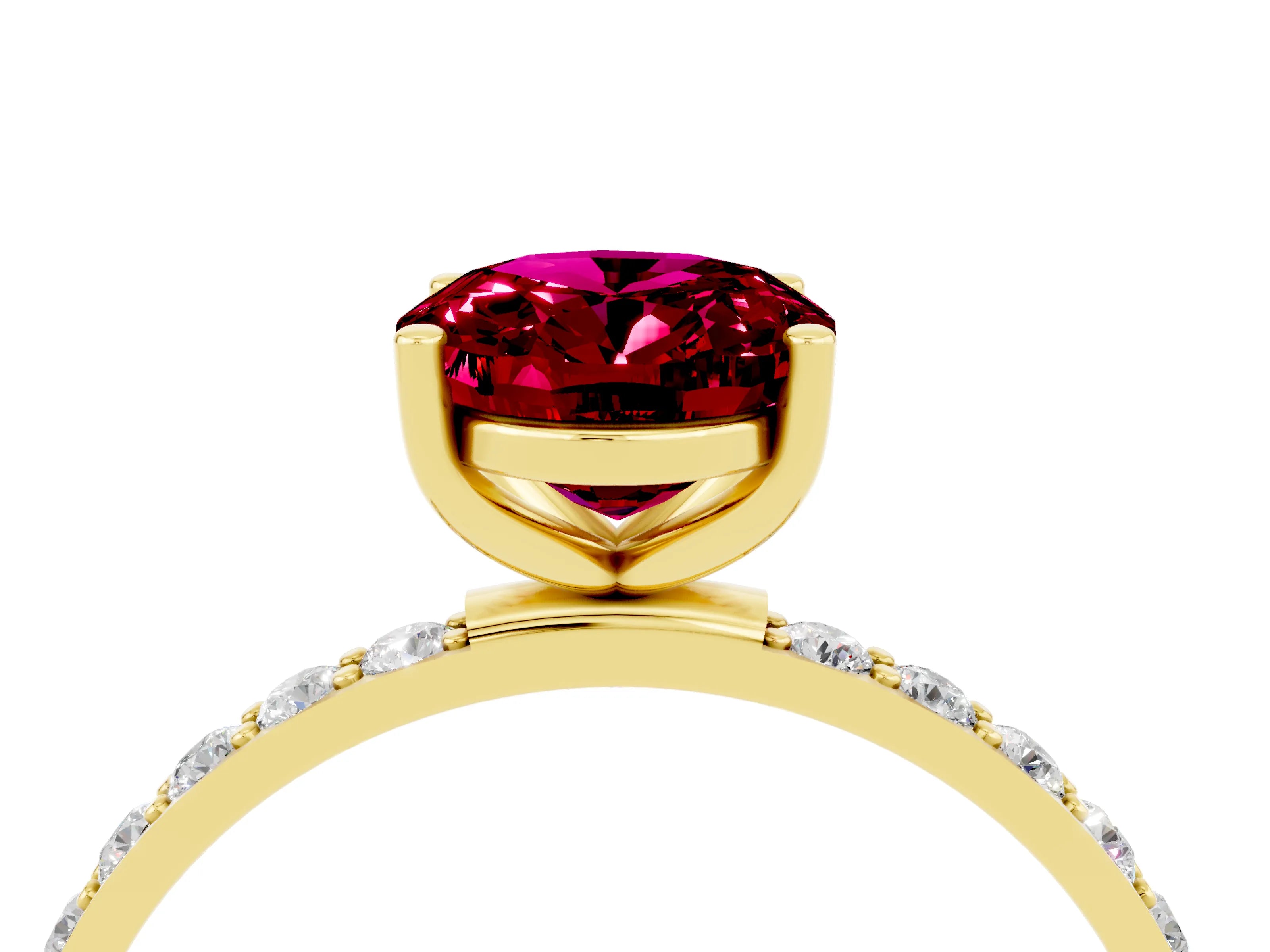 Yellow gold Oval Cut Garnet Solitaire Ring with Pave Band and Four Prong Setting_28