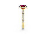 Yellow gold Oval Cut Garnet Solitaire Ring with Round  Pavé Band and Four-Prong Setting_38