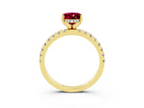 Yellow gold Oval Cut Garnet Solitaire Ring with Round  Pavé Band and Four-Prong Setting_39