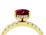 Yellow gold Oval Cut Garnet Solitaire Ring with Round  Pavé Band and Four-Prong Setting_40